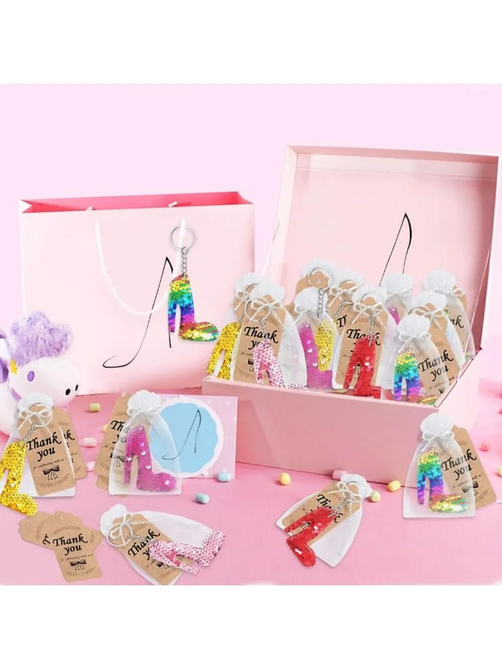 25 Pack Double-Deck Flip Sequin High Heel Keychains - Party Favors & Goodie Bag